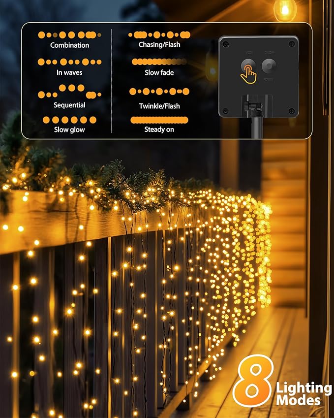 Brightown 2 Pack Solar String Lights for Outside, 92Ft 240 LED Solar Lights Outdoor Waterproof with 8 Modes, Solar Outdoor String Light for Patio Yard Tree Garden Party Decorations, Warm White