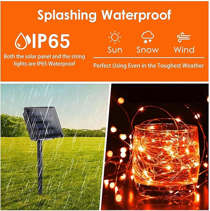 Solar String Lights Outdoor, 2-Pack Total 80FT 200 LED Solar Christmas Twinkle Lights Outside Waterproof Copper Wire 8 Modes Solar Fairy Lights for Garden Tree Party Birthday Christmas Decor(Orange)