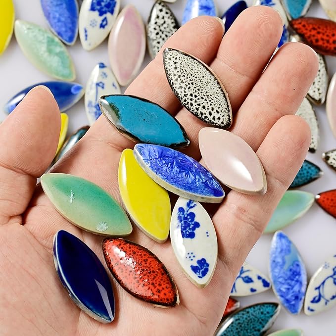 Blue Petal Ceramic Tiles Mosaic Tiles, Bulk Ceramic Mosaic Pieces Stepping Stone Crafts Making Supplies for Home Outdoor Floor Vase Tabletop Decoration - 70pcs