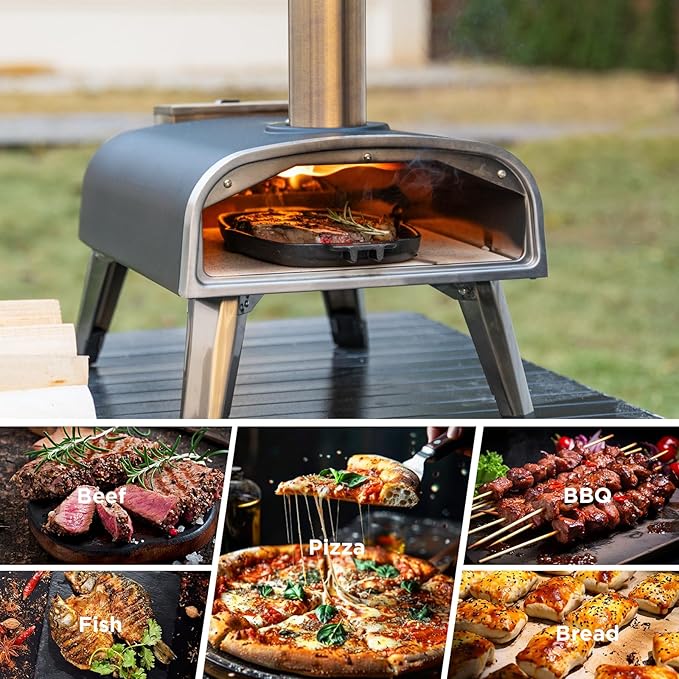 Pizza Oven Outdoor 12" Wood Fired Pizza Ovens Pellet Pizza Stove for outside, Portable Stainless Steel Pizza Oven for Backyard Pizza Oven