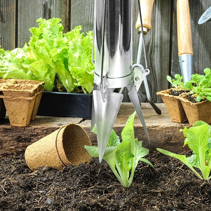 AIWFL Seedling Transplanter Long Double Handled Bulb Planter Tools Vegetable Young Plant Manual Plant Transplanter Stainless Steel Planting Garden Tools