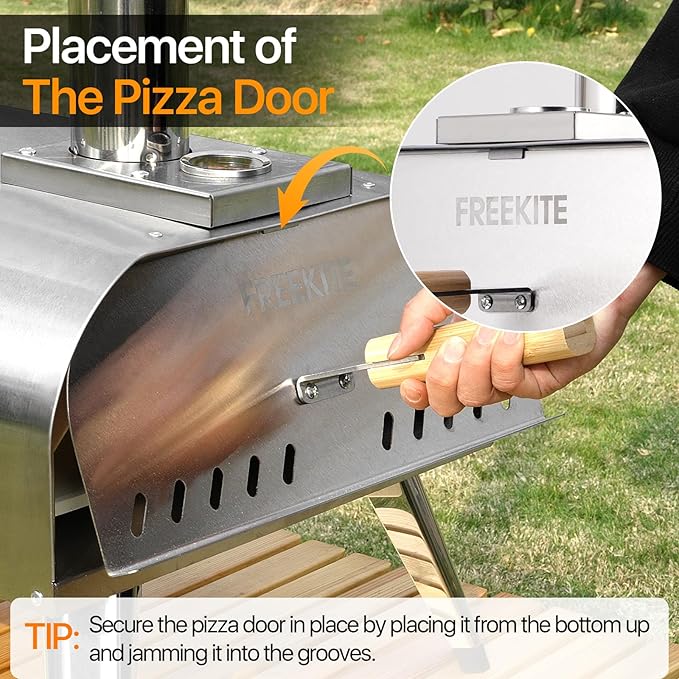 Pizza Oven 13 Inch Outdoor Wood Fired Portable Stainless Steel Pizza Oven with Pizza Stone for Family Outside Cooking Camping Backyard BBQ Pizza Maker Garden Kitchen(Silver 13IN)