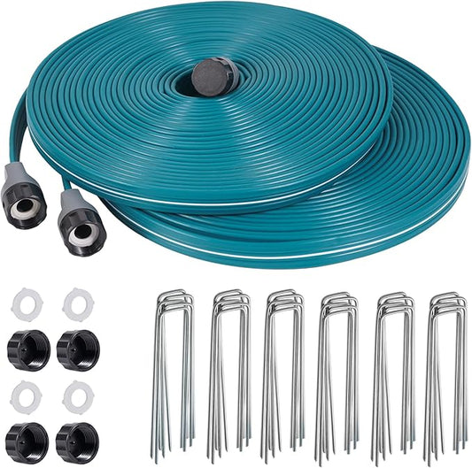 LINEX Sprinkler Soaker Hose 50 ft 2 pack for Garden Lawn Watering Hose with Hose Stakes
