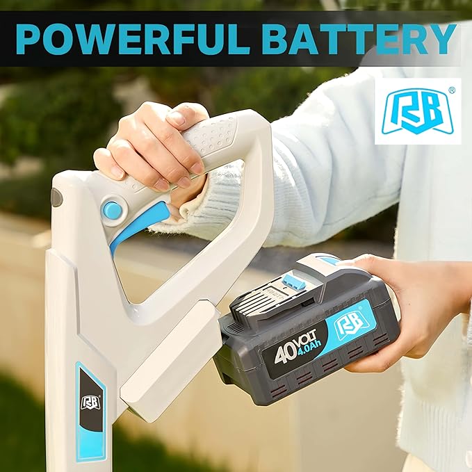 RB 9" Small Lawn Mower for Small Spaces, 40V 2Ah Battery & Charger, Ultra-Light Mini Cordless Lawn Mower with Brushless Motor, 3 Cutting Heights, One-Hand Steering, Upright Storage for Tiny Yards