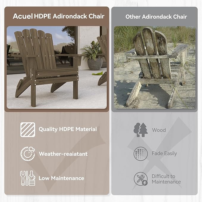 Set of 4 Folding Adirondack Chairs, Heavy Duty Weather-Resistant Patio Chairs with Wide Armrests & Ergonomic High Back, HDPE Fire Pit Seating for Backyard, Garden, Porch - Light Brown