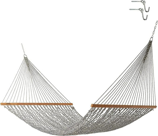 Hatteras Hammocks Deluxe Navy Oatmeal Heirloom Tweed Duracord Rope Hammock with Free Extension Chains & Tree Hooks, Handcrafted in The USA, 450 LB Weight Capacity, 13 ft. x 60 in