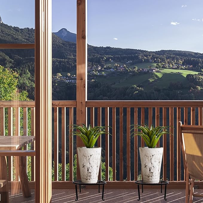 yosager 4 Pack Metal Plant Stands for Flower Pot, Heavy Duty Black Iron Potted Stand Holder, Indoor Outdoor Rustproof Metal Planter Container Round Supports Display Rack for Home & Garden Decor