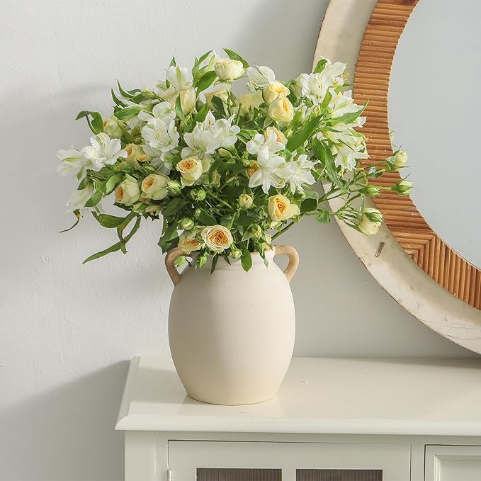 Ceramic Flower Vase 7.6 inch Farmhouse Rustic Vase Decorative Pottery Terracotta Vases for Home Decor Table Mantle Fireplace Living Room Bathroom Wedding Centerpiece