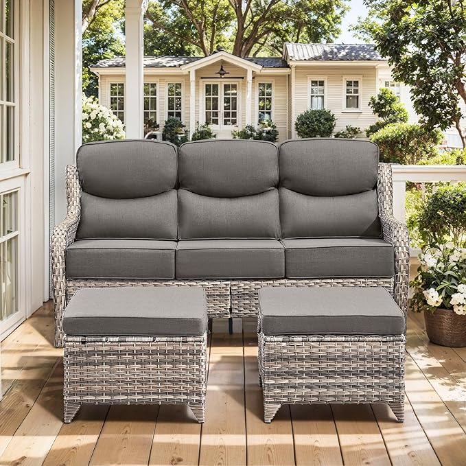 HUMMUH Wicker Patio Furniture Set 6 Inch Thick Cushion Outdoor Swivel Rocker Patio Chairs with Deep Seat Sofa 6PCS Outdoor Furniture Set for Porch Garden Deck