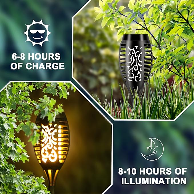 Solar Lights Outdoor 12 Pack, Solar Torch Light with Flickering Flame, Waterproof Outdoor Lighting Solar Powered Pathway Lights, Decoration Lighting for Garden Yard Patio, Auto On/Off