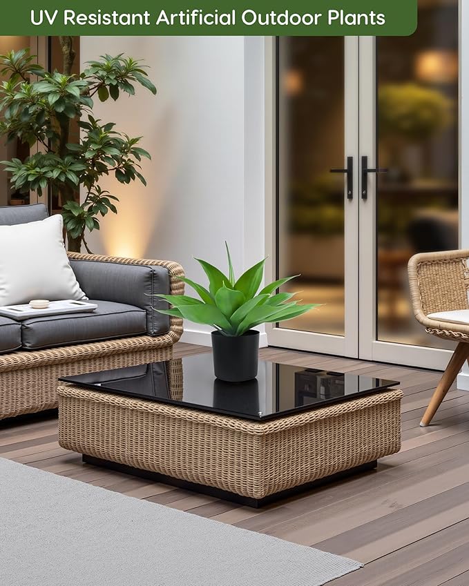 Velener Fake Agave with Black Pot, Artificial Plant Outdoor Agave - Fake Plants for Indoor and Outdoor Decor(15 Inch)