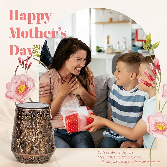 Solar Lanterns Outdoor Decor Waterproof,2Pack Hummingbird Hanging Gifts for Women, Mom, Solar Garden Lights Metal Decoration for Outside,Yard, Patio,Garden,Porch,Pool