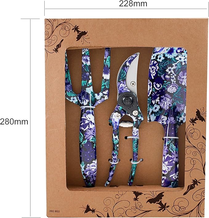 FLORA GUARD 3 Piece Aluminum Garden Tool Set - Trowel, Cultivator, Pruning Shear, Gift Set for Gardening Needs (Purple&Blue)