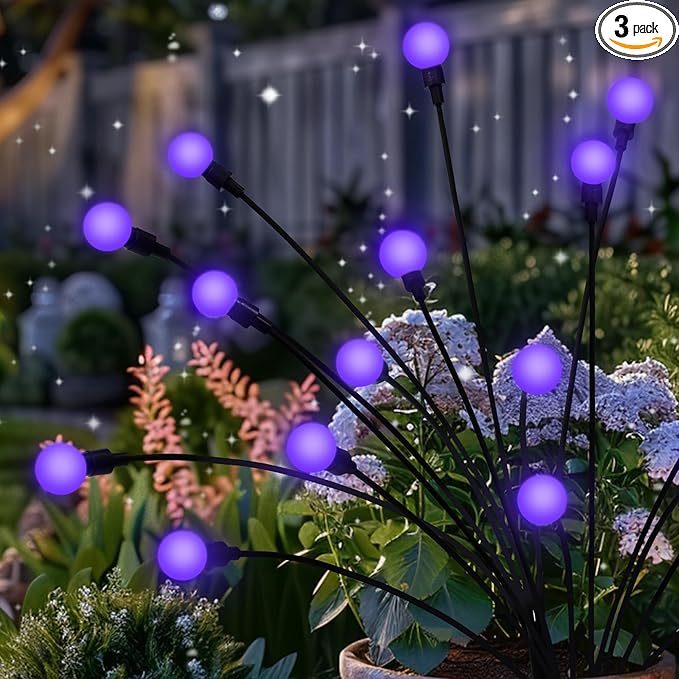 Solar Lights Outdoor Decoration, Waterproof Xmas Outdoor Lights Decor for Yard, Patio, Garden, and Front Porch, 30 LEDs Swing with The Wind (3 Pack, Purple)