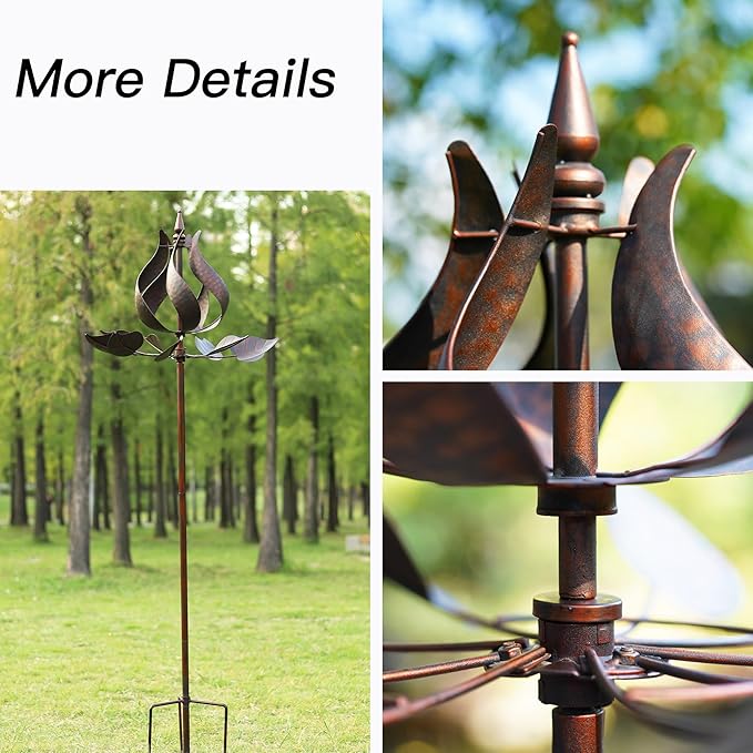 Yard Garden Wind Spinners - Large Tulip Outdoor Metal Wind Spinners with Stake, Yard Art Lawn Garden Decor (24" W x 73" H)