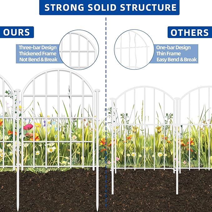 26 Pack Decorative Garden Fence, 17in X 28ft Arched No Dig Fence Border, Garden Edging Border, Rustproof Metal Animal Barrier with Ground Stake for Dog, Rabbit, Outdoor Yard Patio Decor, White