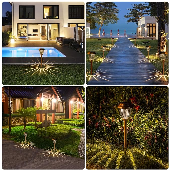 Solar Lights Outdoor - 8 Pack Copper Garden Walkway Lights Solar Powered Waterproof for Garden, Lawn, Yard, Pathway