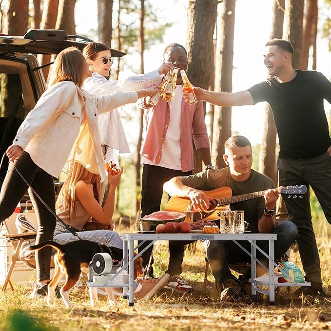 Titanker Folding Camping Table 3ft, Folding Picnic Table, Camp Tables Portable Foldable, 50% Extra Side Space, Outdoor Patio Table, Camping Essentials, Aluminum Light Solid, Silver