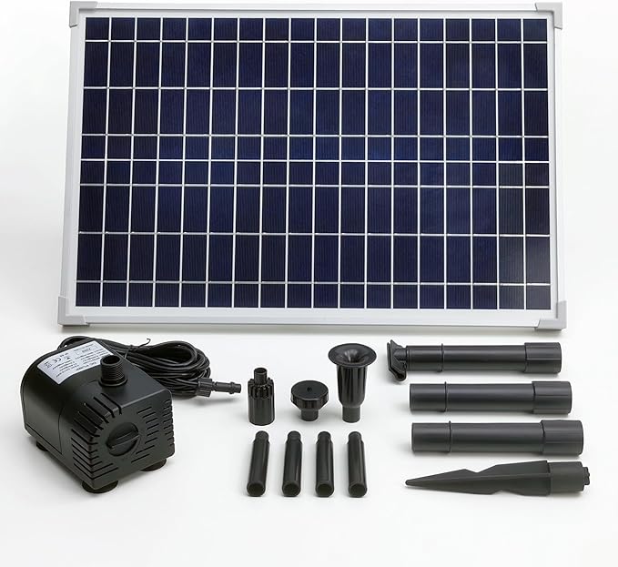 25W Solar Water Pump KIT: DC Dry-Run Protection Water Pump 370GpH with 18V 25W Solar Panel for Fountain, Fish Pond, and Aquarium (No Backup Battery)