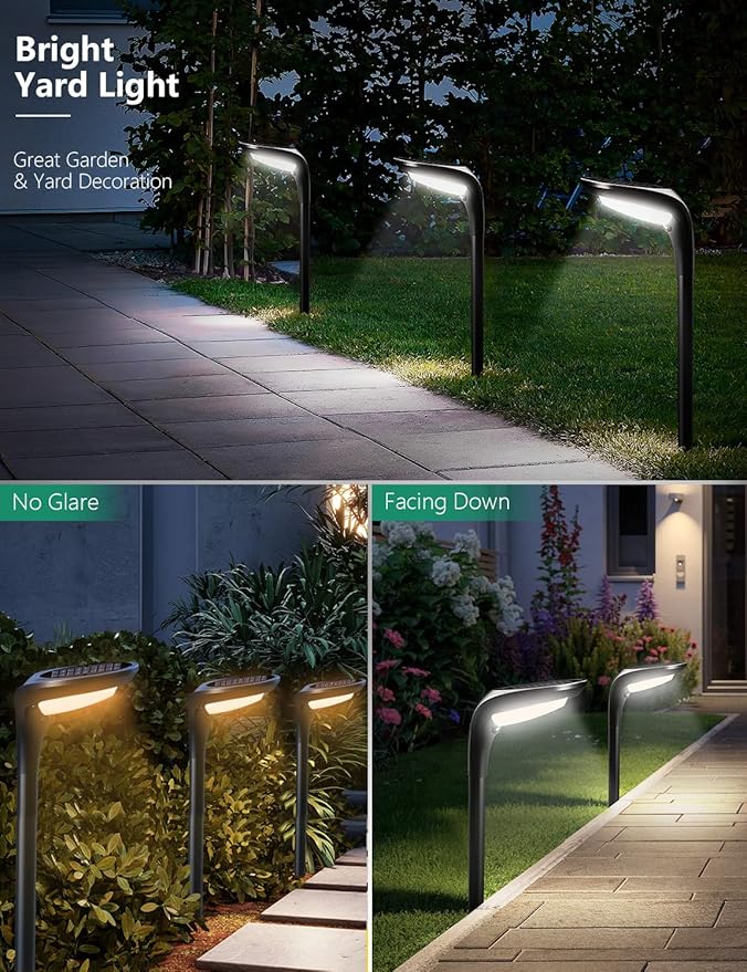 Solar Pathway Lights Waterproof - 4 Pack 150 Lumen Bright Solar Outdoor Lights with 2 Color Modes, Landscape Path Light Auto On/Off for Driveway Walkway, Garden, Yard, Porch, Patio Decor