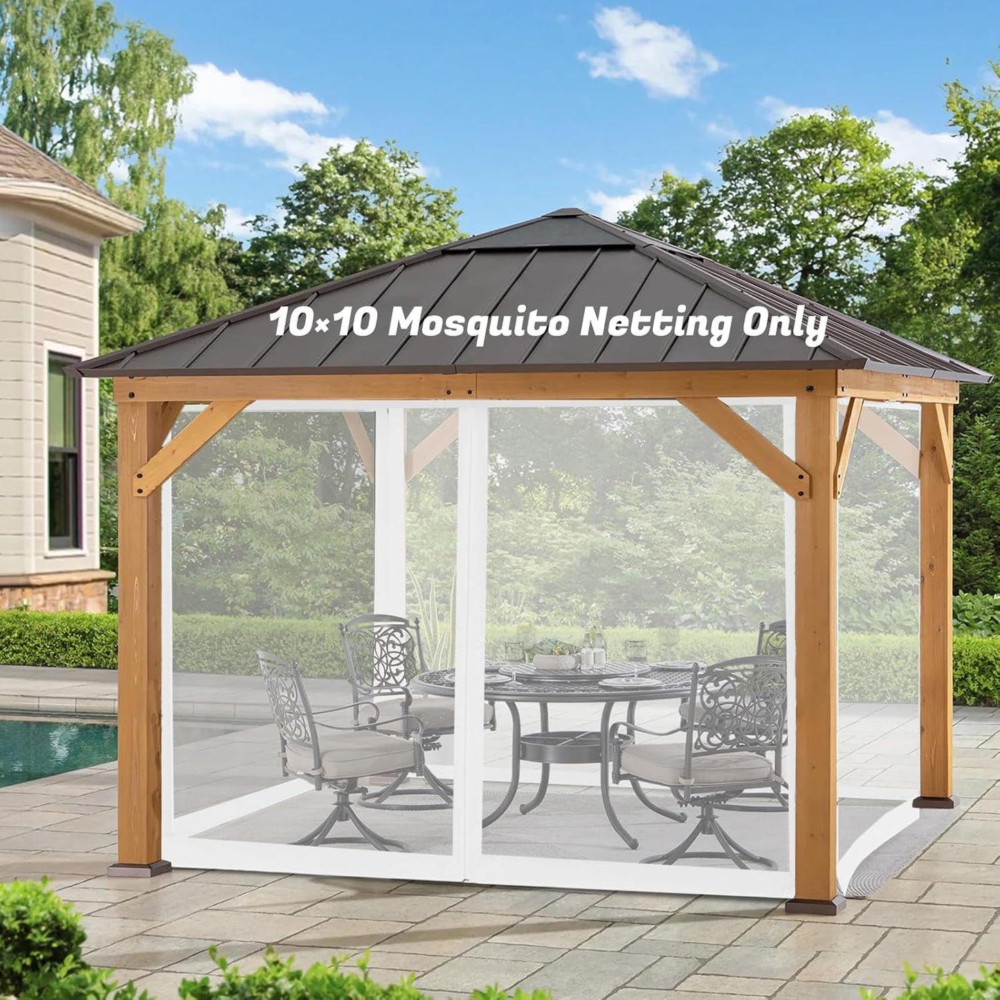 10'x10' Mosquito Netting for Patio with Zipper, Outdoor Replacement Mesh Sidewall Netting for Porch/Patio/Canopy/Gazebo (Mosquito Netting Only, White)