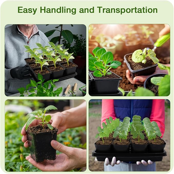 80Pcs 2.5inch Square Nursery Pots with 5Pcs Seed Starting Trays, Seed Starter Tray Kit, Seeds Starting Germination, Seeding Pots with Drain Holes, Small Plant Nursery Propagation