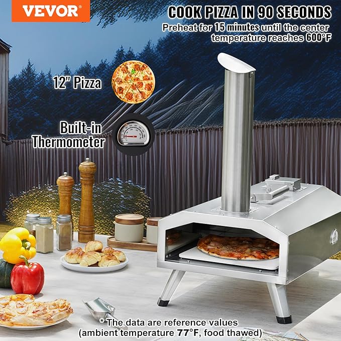 VEVOR Dual Fuel Pizza Oven Outdoor, 12 Inch Wood Fire & Propane Gas Pizza Oven, Pellet & Propane Pizza Maker with Thermometer, Foldable Leg, Stainless Steel Pizza Cook for Outside Camping & Backyard