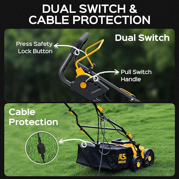 2025 Upgrade 16-Inch 15.5 Amp 2-in-1 Electric Dethatcher and Scarifier with 14.5-Gallon Collection Bag, Lawn Dethatcher with 5-Position Depth Adjustment, Keeps Lawn Healthy - Bold Yellow