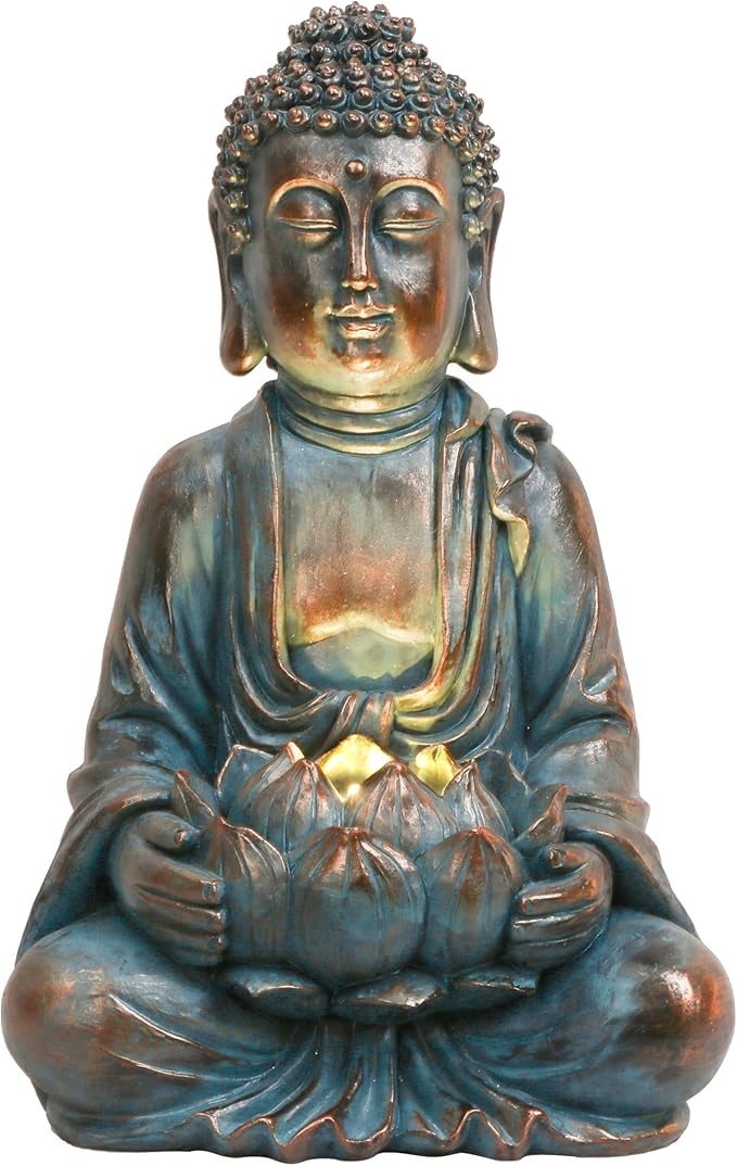 TERESA'S COLLECTIONS Meditating Buddha Statue for Garden Decor with Outdoor Solar Lights, Large Resin Outdoor Decor Garden Statue Sculpture Figurines for Home Lawn Yard Decor Gifts for Mom, 7.1''