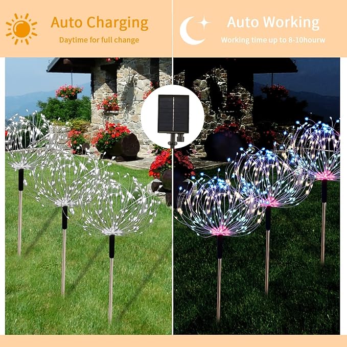 5 Pack Outdoor Solar Garden Lights, Solar Firework Lights 600 LED Waterproof Lamps Decorative, Fireworks Lamp 8 Modes Landscape Lights with Remote for Pathway Backyard Walkway Patio Christmas Party