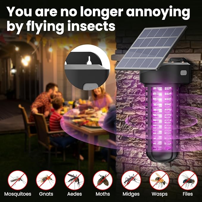 Solar Powered Bug Zapper Light 2 Pack Waterproof Outdoor Mosquito Killer Lamp Auto On/Off Cordless Garden Mosquito Zapper