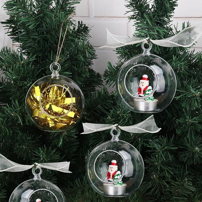 39 Pcs 4 Inch Hanging Glass Globes Orbs, Clear Ornaments Balls, Tealight Candle Holder for Wedding, Christmas, Party, Centerpiece Accessory and Home Decor by KUKLIPJIM.