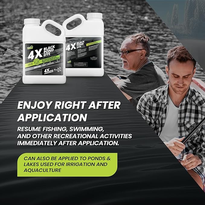 1 Gallon Reflective Black Pond Dye, 4X Concentrate Pond Dye Black, Natural Looking and Long Lasting Liquid Lake Colorant, Protects Against Sunlight - Ideal for Fish, Birds, and Wildlife