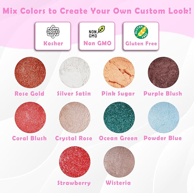 Pink Sugar & Purple Blush Luster Dust for Baking (2 Pack) – Edible Glitter for Cake Decorating, Fondant, Cupcakes, Drinks & Desserts – Kosher, Vegan, Food-Safe Luster Dust - 2 grams, Highly Concentrated