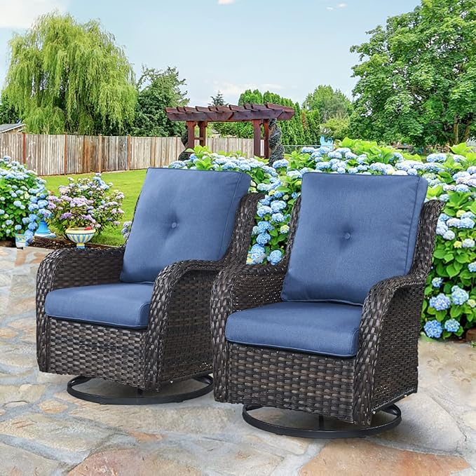 HUMMUH 8 Piece Patio Furniture PE Wikcer Outdoor Furniture Set with Sectional Sofa Swivel Patio Chairs Ottomans and Glass Coffee Table for Yard,Garden,Lawn