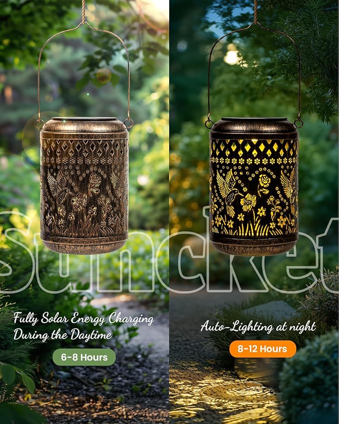 Solar Lanterns Outdoor Hanging Waterproof,2Pack Hummingbird Garden Decor Gifts for Women Mom, Solar Lights Metal Fall Decoration Outside for Yard, Patio,Garden,Backyard,Porch