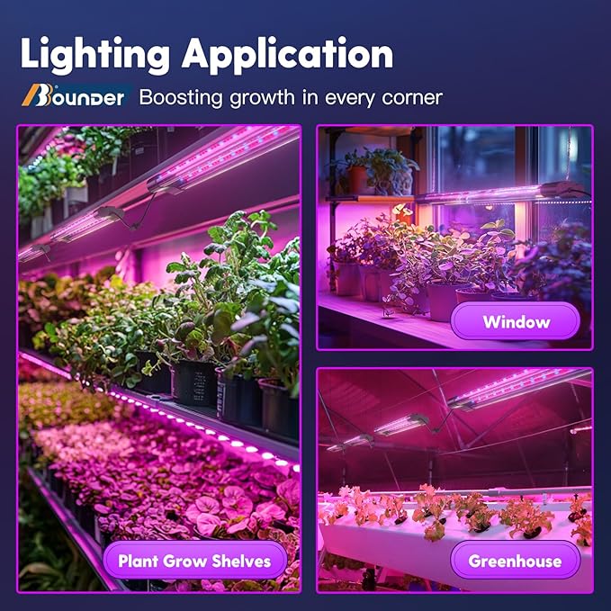 BBOUNDER 2ft 1 Pack Grow Lights for Indoor Plants, 80W (4x20W, 440W Equivalent), Red Blue Full Spectrum, Linkable LED Grow Light for Hydroponic Indoor Plant Seedling Veg, Plug in with On/Off Switch