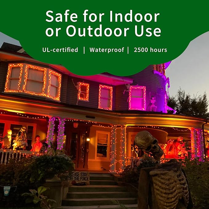 Ultra-Bright Connects End to End Orange Christmas Mini Lights 300L 63.8Ft(2Sets-Each 150L)UL Listed Incandescent Bulb String Light for Indoor Outdoor Halloween Home Garden Party Tree Decor