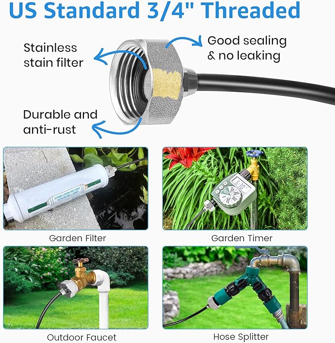 MIXC Misters for Outside Patio, 33FT (10M) Misting Line+8 Mist Nozzles+3/4" Brass Adapter, Outdoor Misting Cooling System for Patio Porch Umbrella BBQ Chicken Coop