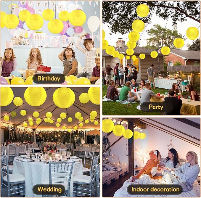 10 Pack Outdoor Silk Lanterns Decorative, 10inch Waterprooof Outside Indoor Chinese Hanging Round Lanterns for Weddings, Birthdays, Parties Decoration(Yellow)