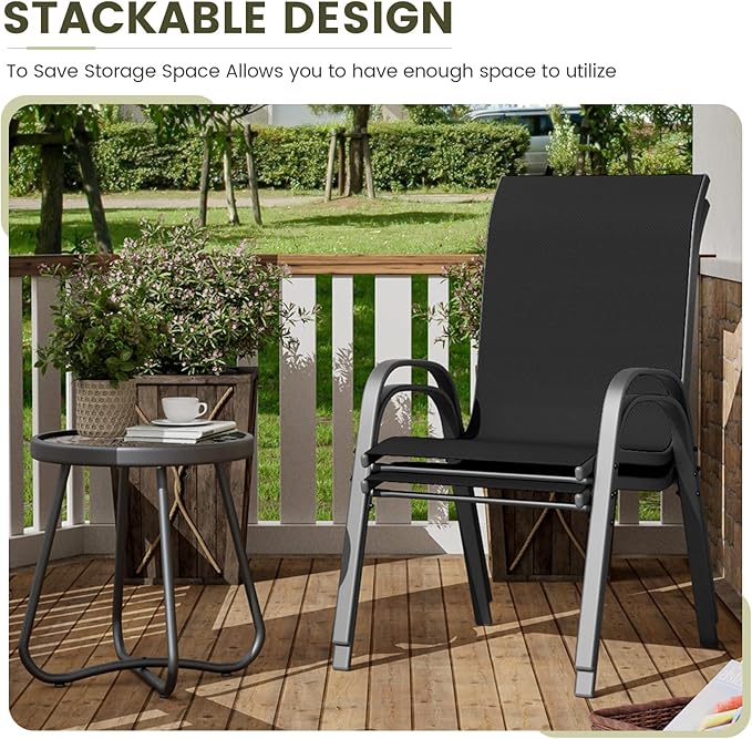 UDPATIO Patio Chairs Set of 2, Stackable Outdoor Dining Chairs with High Back, Breathable Textilene Fabric Outdoor Chair All Weather, 350LBS Capacity for Garden, Backyard (Black)