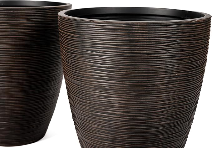 Newport 50‑Gallon Flat‑Back Rain Barrel with Stand & Planter Bundle – Bronze | Removable Lid, UV-Stabilized Outdoor Water Storage