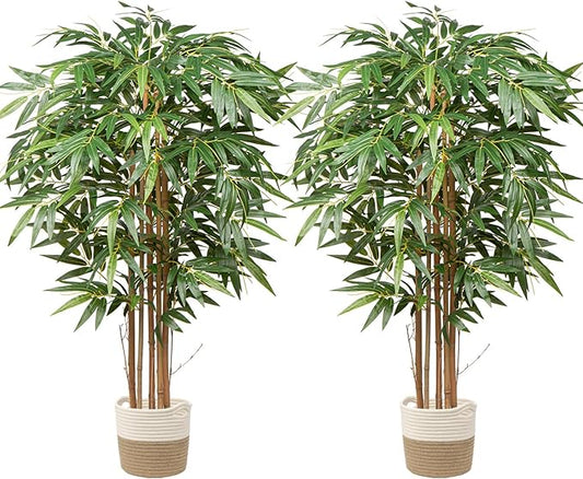 Artificial Bamboo Tree, 5 Feet Tall Decorative Bamboo Plants 60in Bamboo Silk Tree Large Fake Floor Plants for Living Room, Garden, Office Indoor/Outdoor Decor, 2 Pack