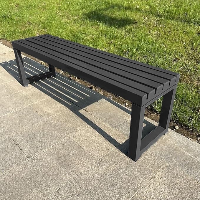 Weatherproof Metal Dining Bench, Outdoor Bench Backless Patio Bench 2-Person Farmhouse Bench Garden Bench for Kitchen, Living Room, Entryway(Black,40in)