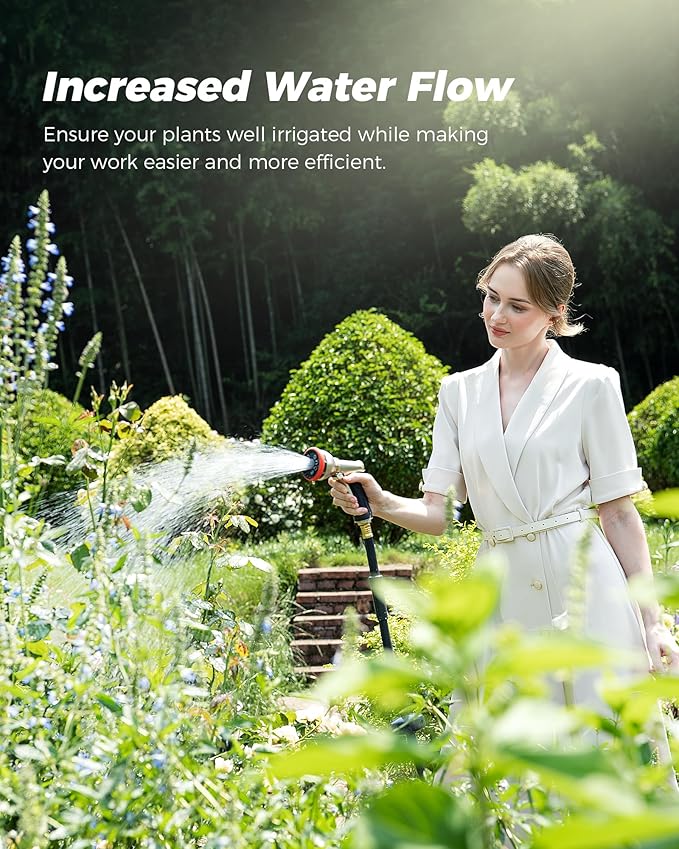 Retractable Garden Hose Reel 1/2 in x 130 ft Professional Metal Bracket & 9-Pattern Metal Nozzle UV Resistant Brass Fitting Heavy Duty Wall Mount Any Length Lock Slow Retraction 180° Swivel