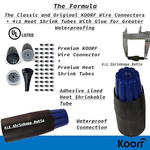 UL Listed Waterproof Wire Connectors with Heat Shrink tubing for Outdoor Caps Sprinkler LED applicate in Wherever Corrosion Exists, Moisture (25, MediumHeatShrinkable)