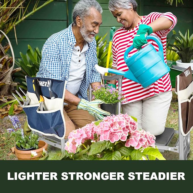 Foldable Garden Kneeler Seat Heavy Duty [Upgraded Widened Thick Kneeling Pad] Garden Stool with Large Garden Tool Bags with Pockets - Portable Garden Bench Gardening Gifts for Parents