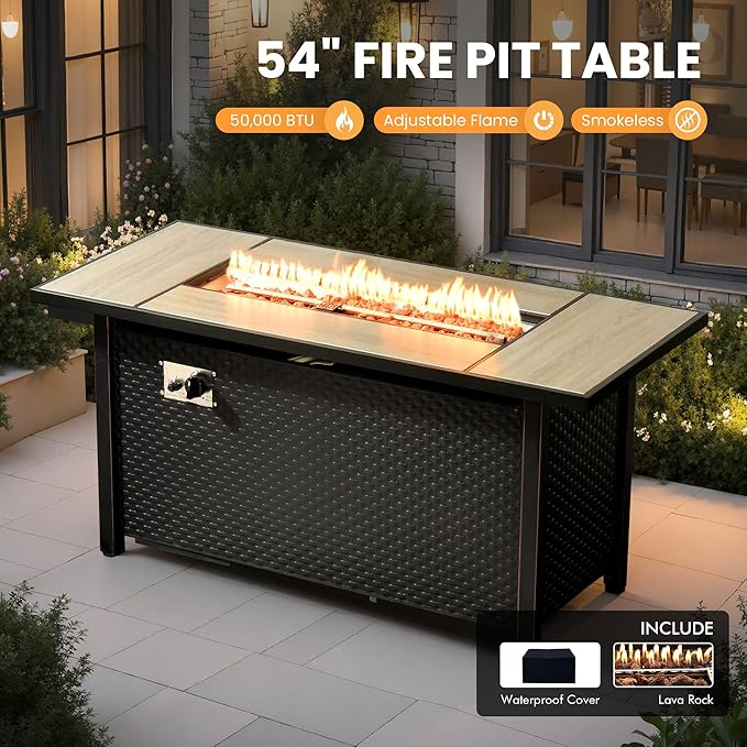 Outdoor Sectional Patio Furniture Set with Fire Pit Table and Swivel Rocking Chairs,11 Pieces Wicker Conversation Sets L Shaped Couch Out Door Sofa Outside Furniture for Garden Deck Yard,Red