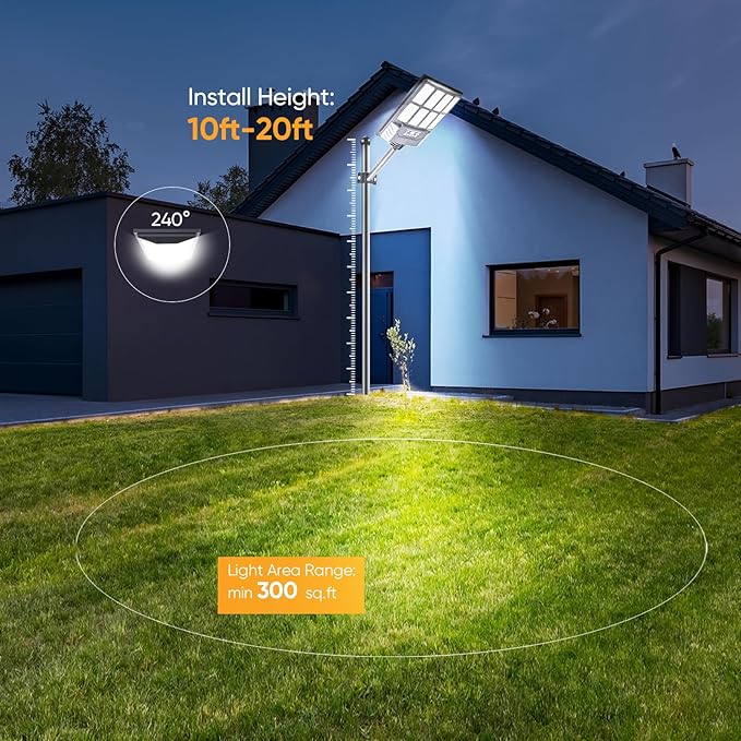 6PACK Solar Lights Outdoor Waterproof, 6500K Dusk to Dawn Solar Street Light Motion Sensor with Remote Control, LED Security Light for Outside Garden Yard Parking Lot, Outdoor Flood Lights