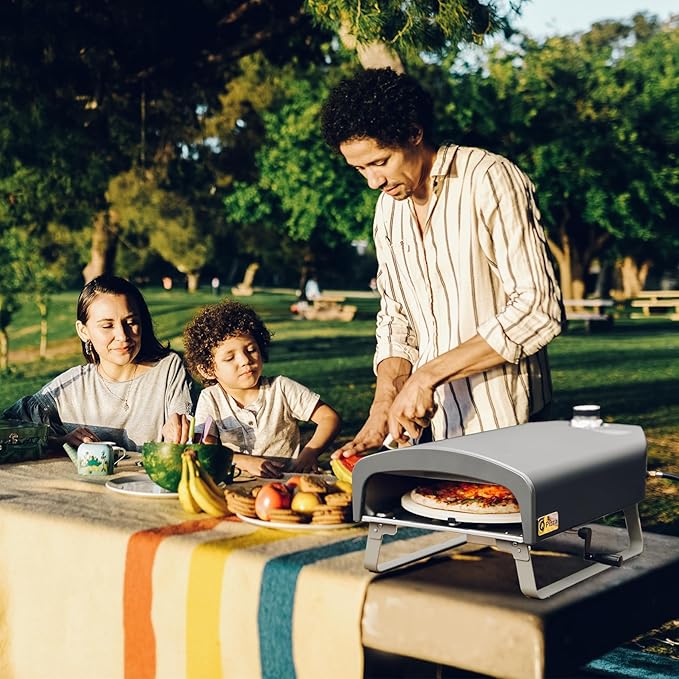 Q Pizza Portable Propane Pizza Oven with Manual Rotating Stone, Tabletop Gas Stove for Outdoor Kitchen, Gas Oven for Making Pizza, Bread, Steak, Pie, PS104